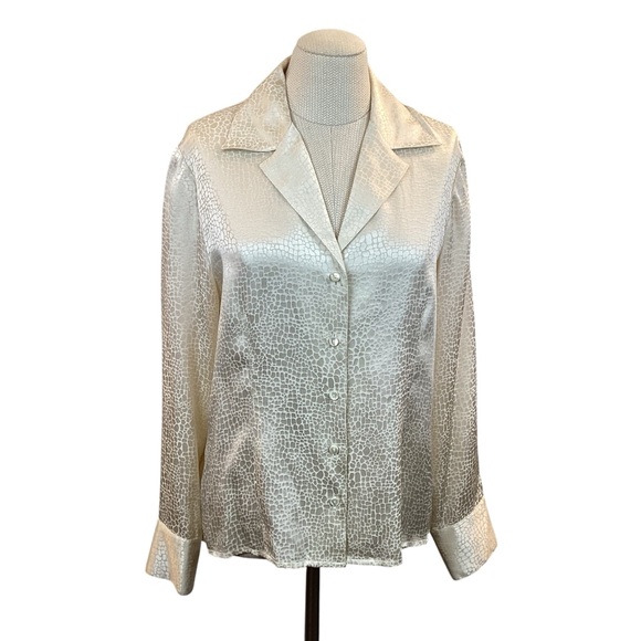NWT Talbots Silk Blouse Button Up Cream Snake Skin Print - Picture 1 of 12